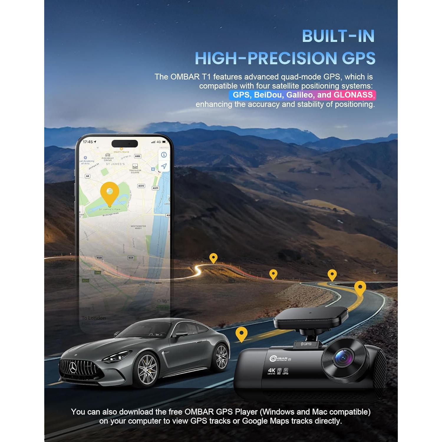 Cámara de tablero OMBAR T1 4K 3 canales con visión nocturna