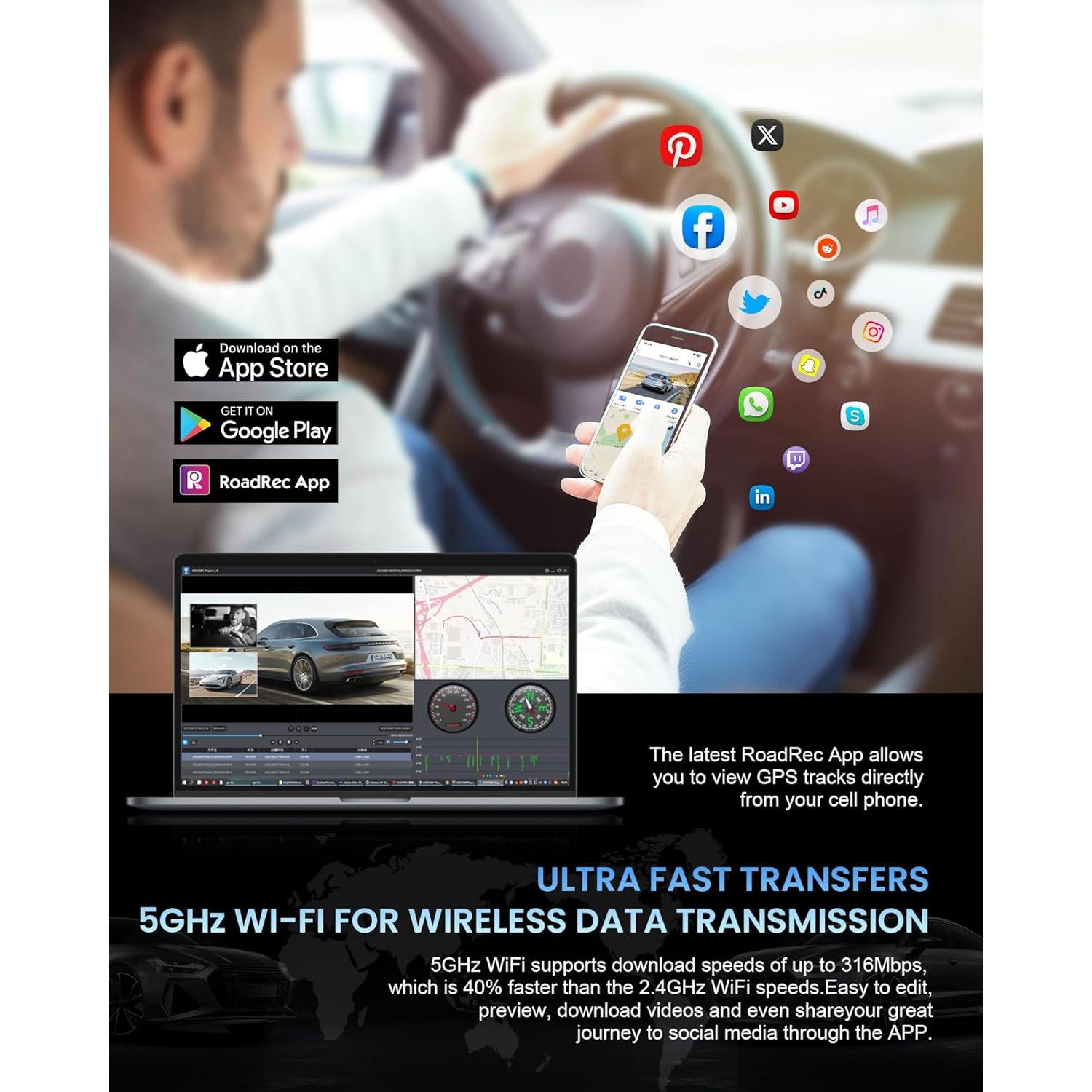 Cámara de tablero OMBAR T1 4K 3 canales con visión nocturna