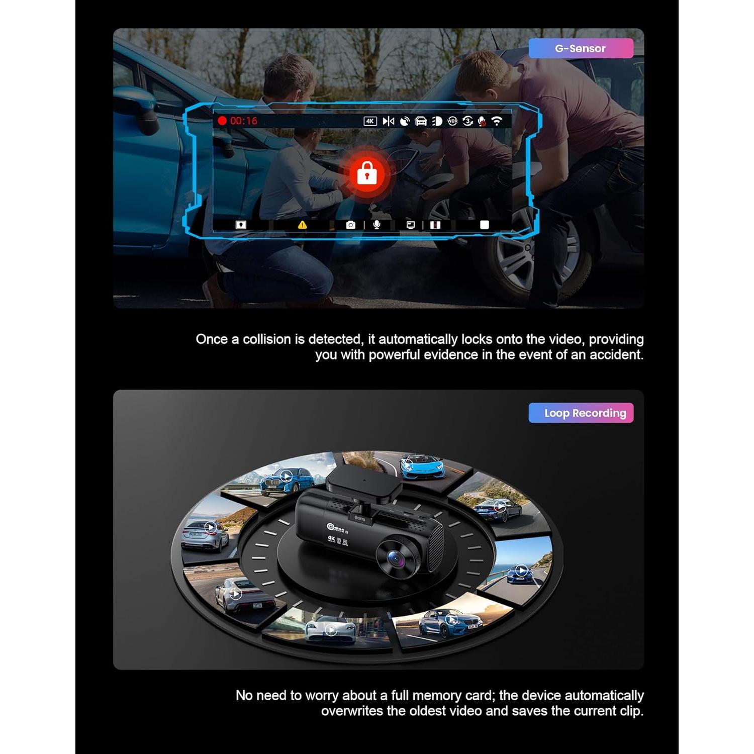 Cámara de tablero OMBAR T1 4K 3 canales con visión nocturna