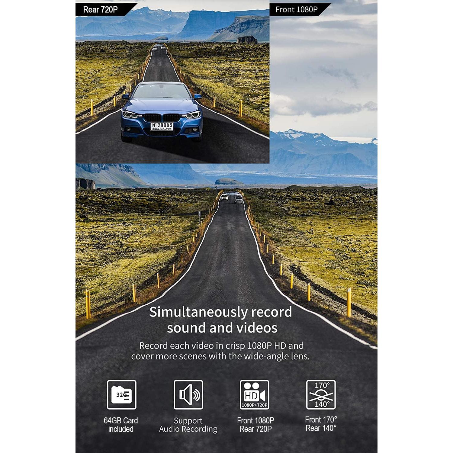 Cámara Dash Milerong A25 Delantera y Trasera 1080P FHD