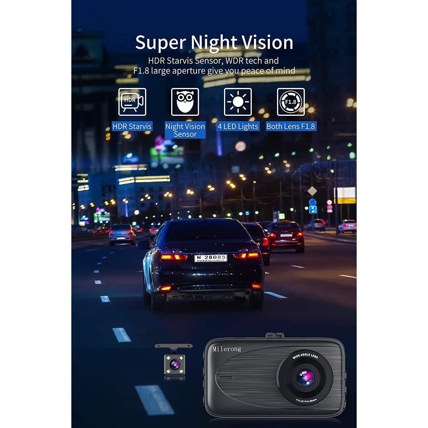 Cámara Dash Milerong A25 Delantera y Trasera 1080P FHD