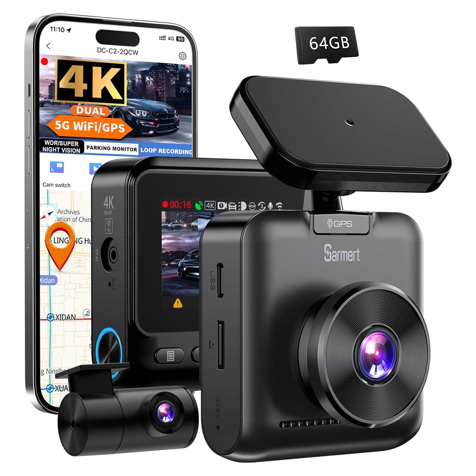 Cámara Dash Sarmert C2 4K Doble Lente GPS WiFi 5G 64GB