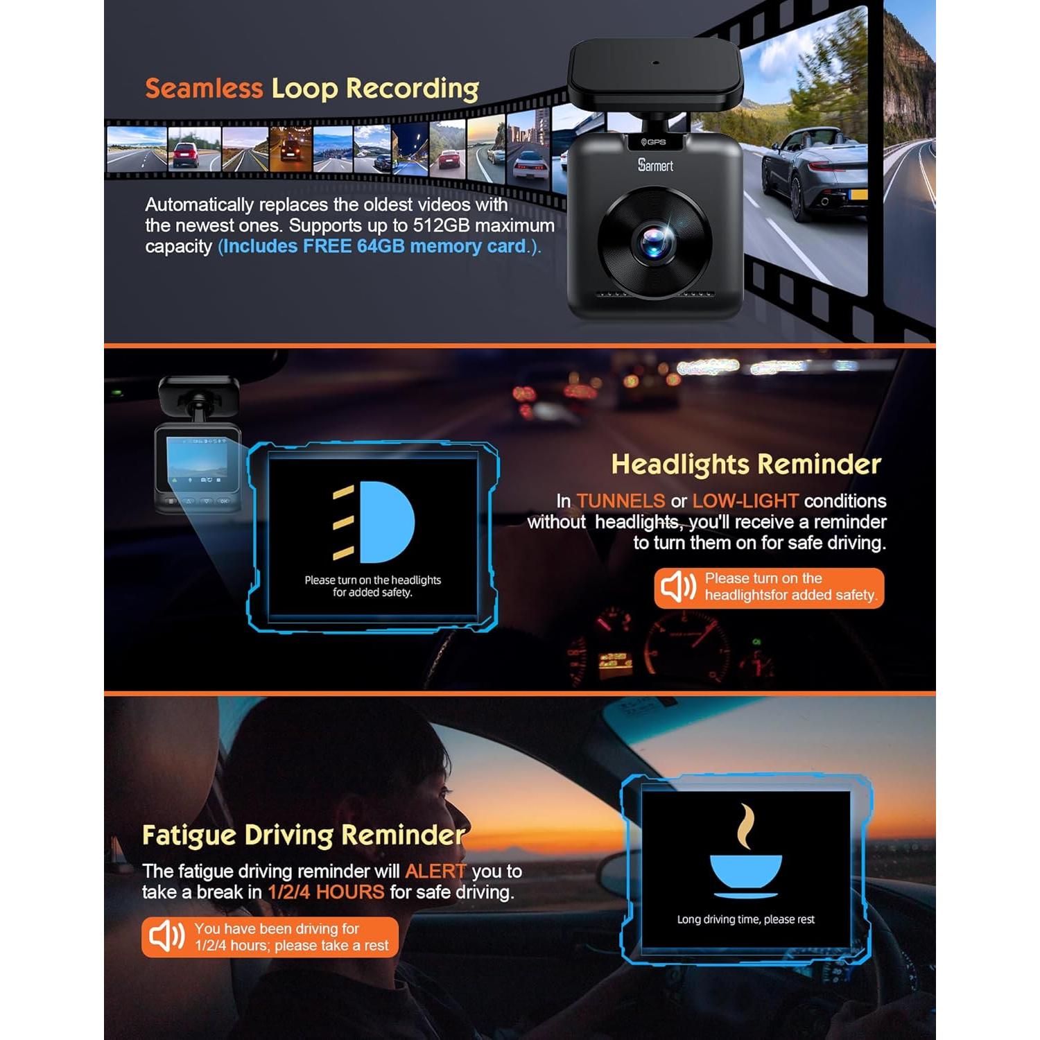 Cámara Dash Sarmert C2 4K Doble Lente GPS WiFi 5G 64GB