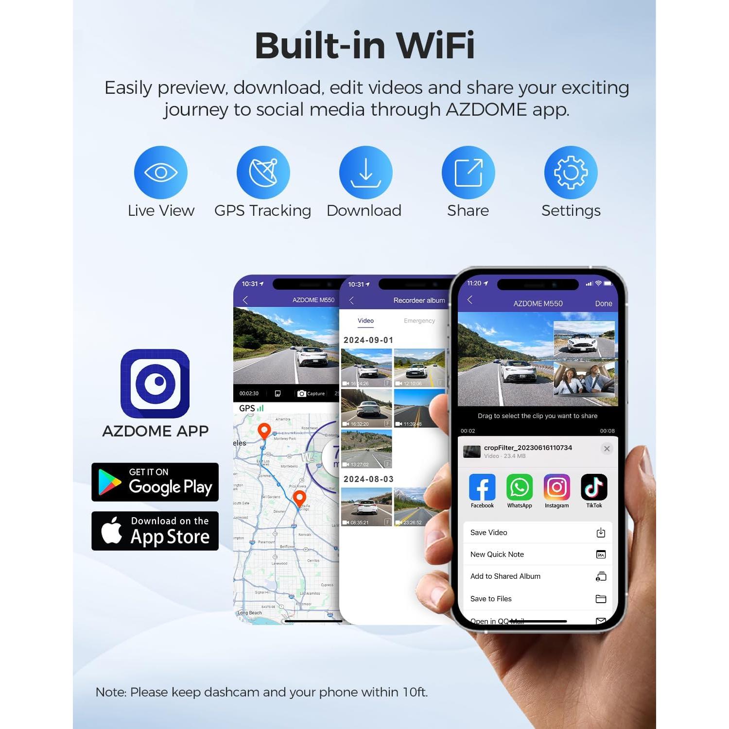 Cámara de Salpicadero AZDOME M550 4K Triple con WiFi y GPS