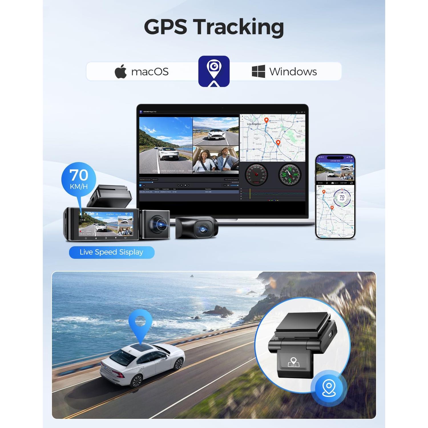 Cámara de Salpicadero AZDOME M550 4K Triple con WiFi y GPS