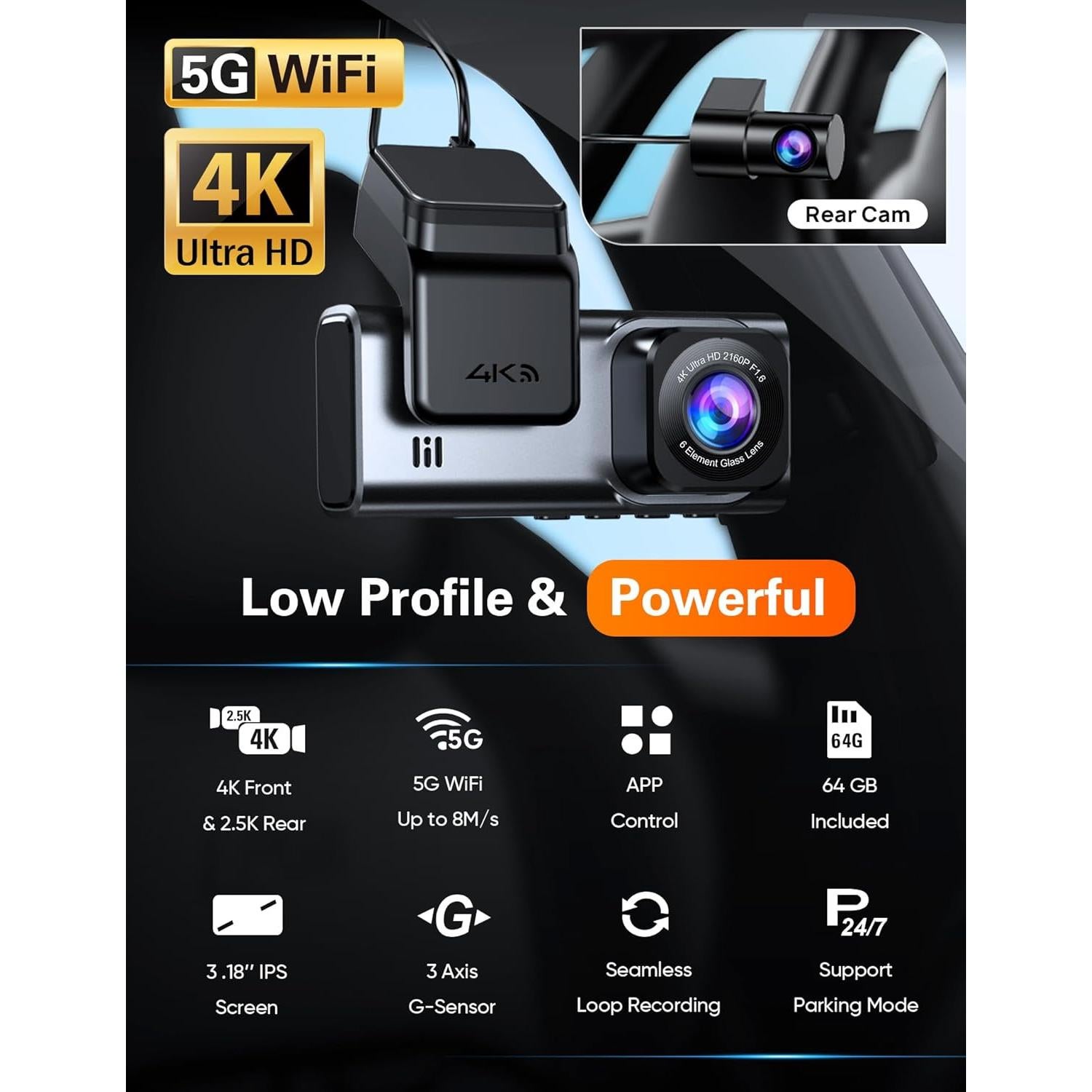 Cámara Dash 4K Delantera y Trasera Navycrest A2Pro WiFi 5G