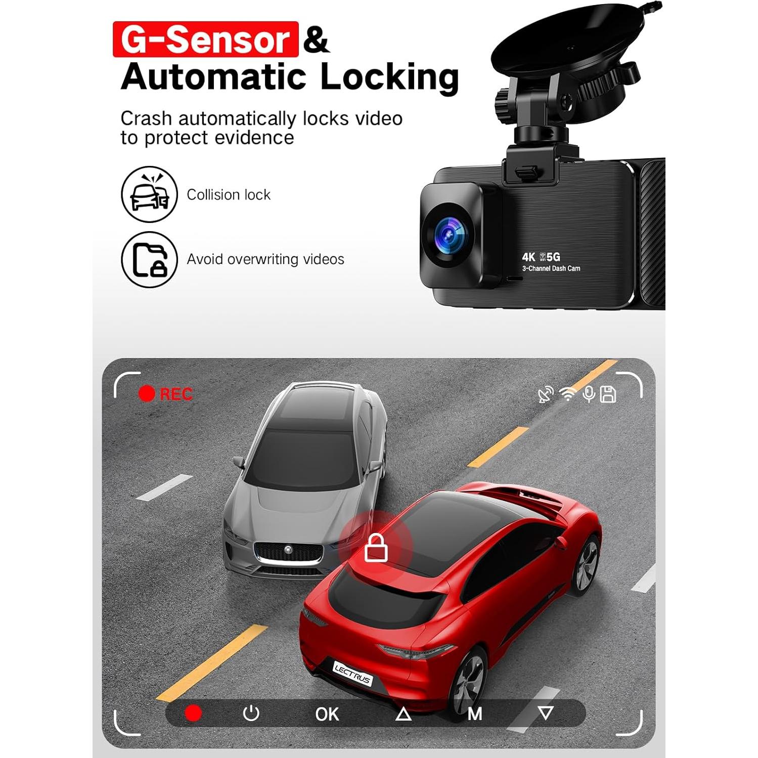 Cámara Dash 4K LECTRUS K02 Pro 3 Canales con WiFi y 64GB