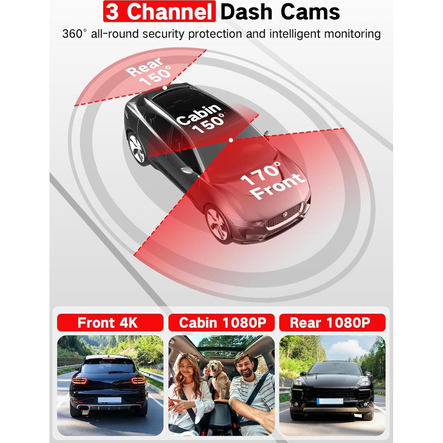 Cámara Dash 4K LECTRUS K02 Pro 3 Canales con WiFi y 64GB