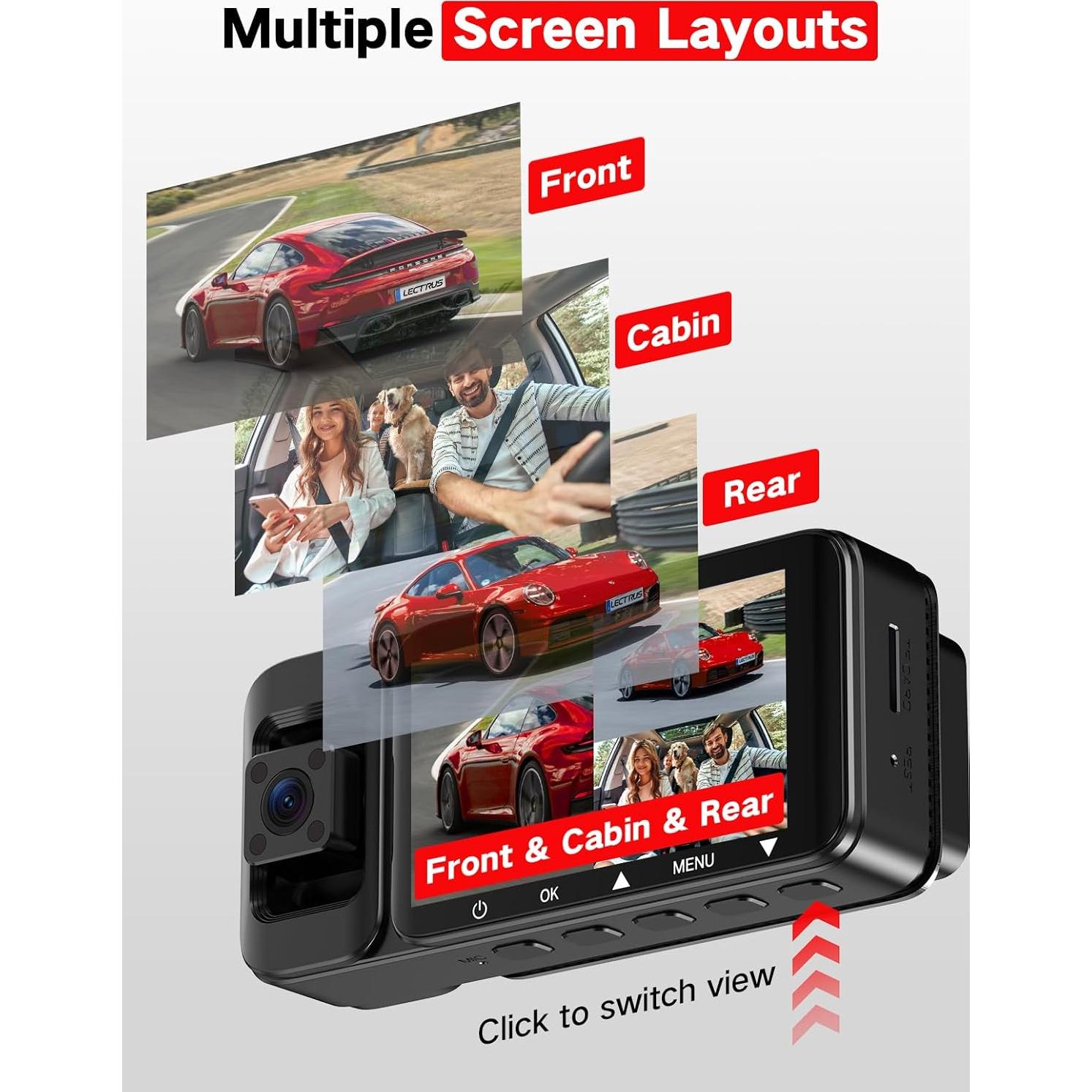 Cámara Dash 4K LECTRUS K02 Pro 3 Canales con WiFi y 64GB