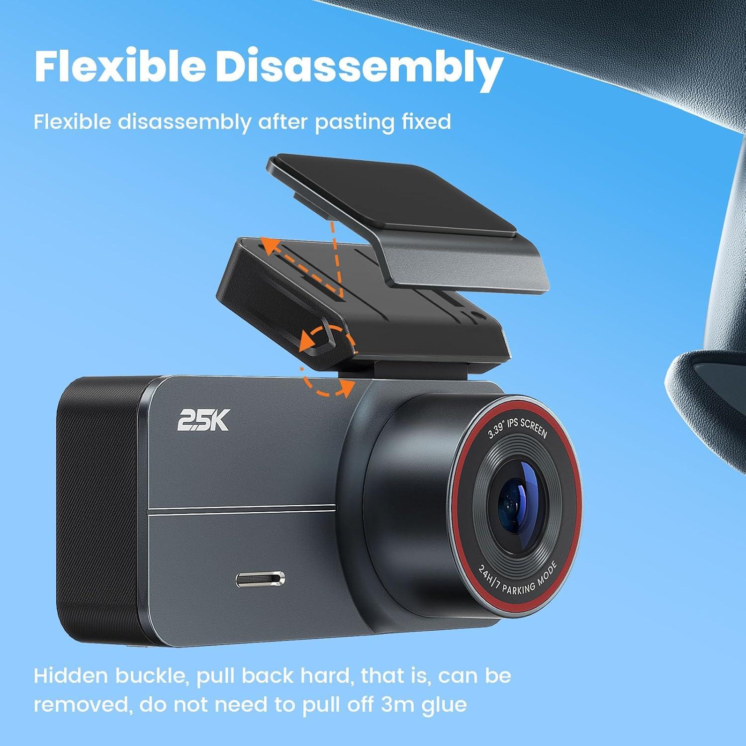 2.5K Dash Cam，Dash Camera for Cars with 32GB Card & 3.39" IPS Screen - 160° Wide Angle, Loop Recording for Night/Day Security,G-Sensor, Support 256 GB Max
