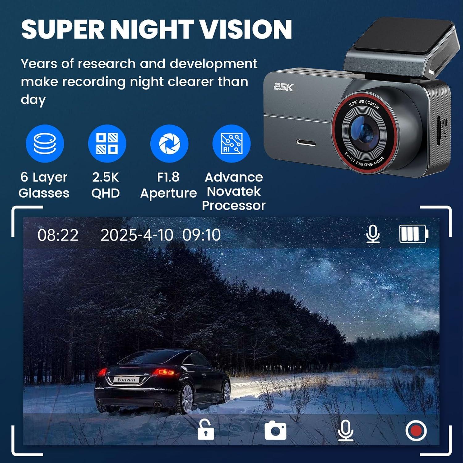 2.5K Dash Cam，Dash Camera for Cars with 32GB Card & 3.39" IPS Screen - 160° Wide Angle, Loop Recording for Night/Day Security,G-Sensor, Support 256 GB Max