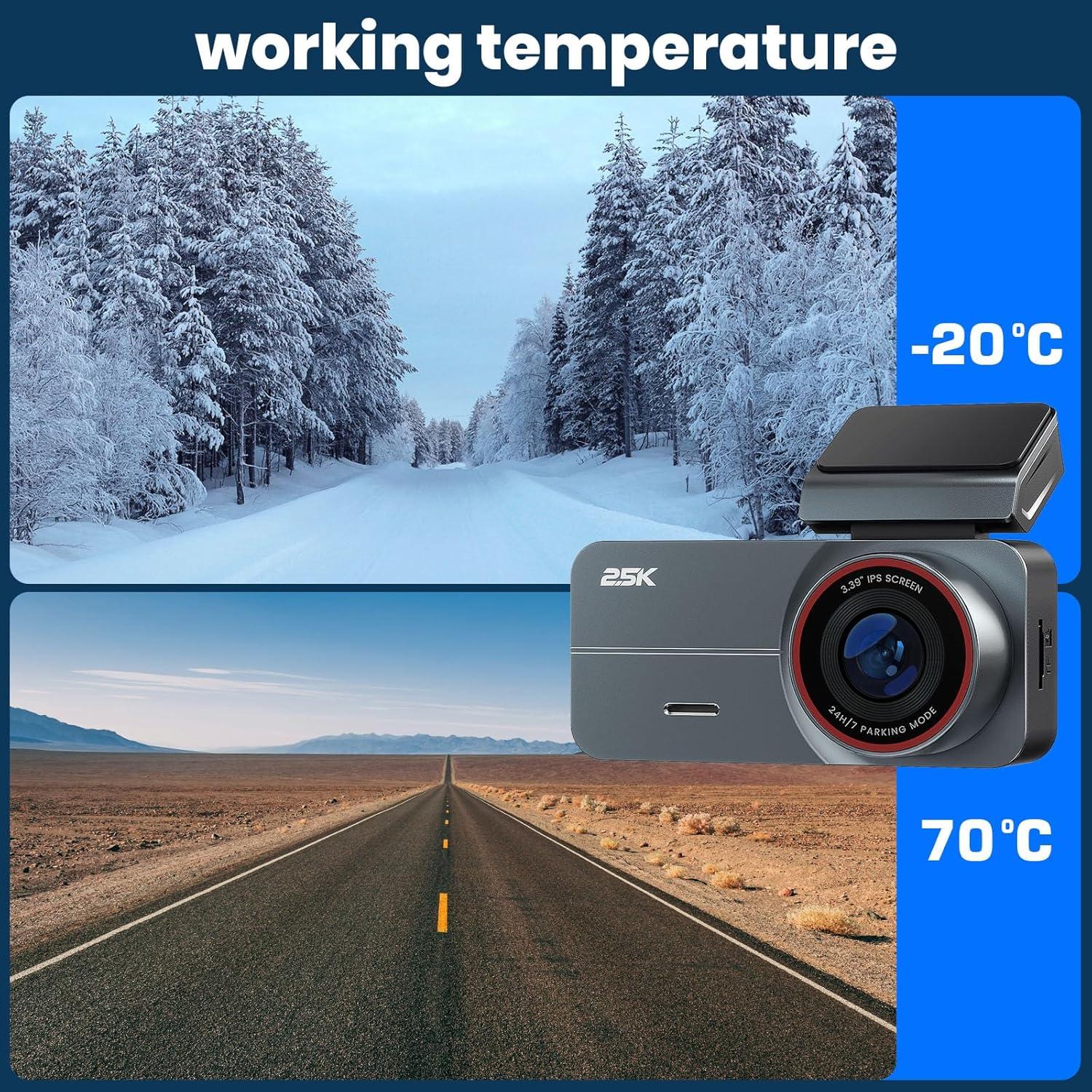 2.5K Dash Cam，Dash Camera for Cars with 32GB Card & 3.39" IPS Screen - 160° Wide Angle, Loop Recording for Night/Day Security,G-Sensor, Support 256 GB Max