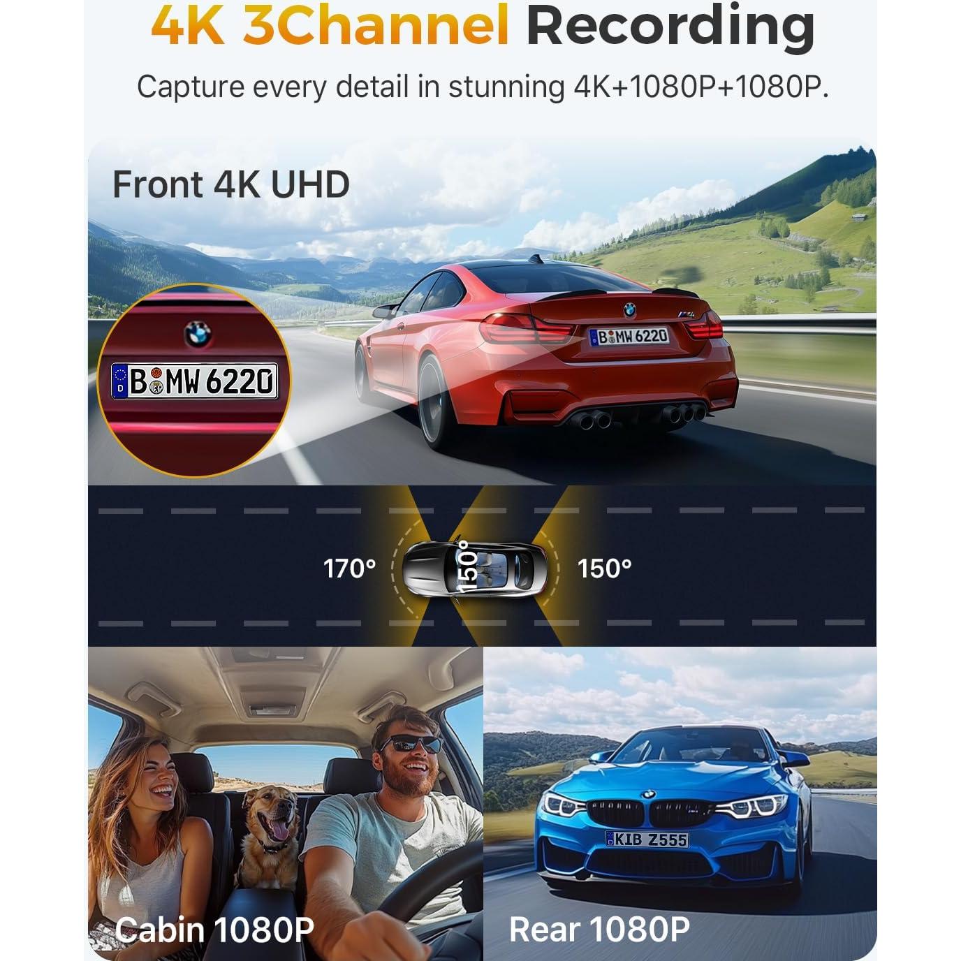 Cámara Dash GKU D1000 4K+1080P Triple con GPS y WiFi