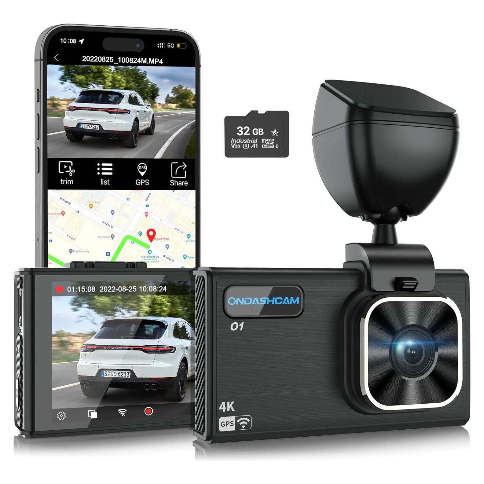 Cámara de tablero 4K ONDASHCAM con GPS y WiFi, 3.5" IPS