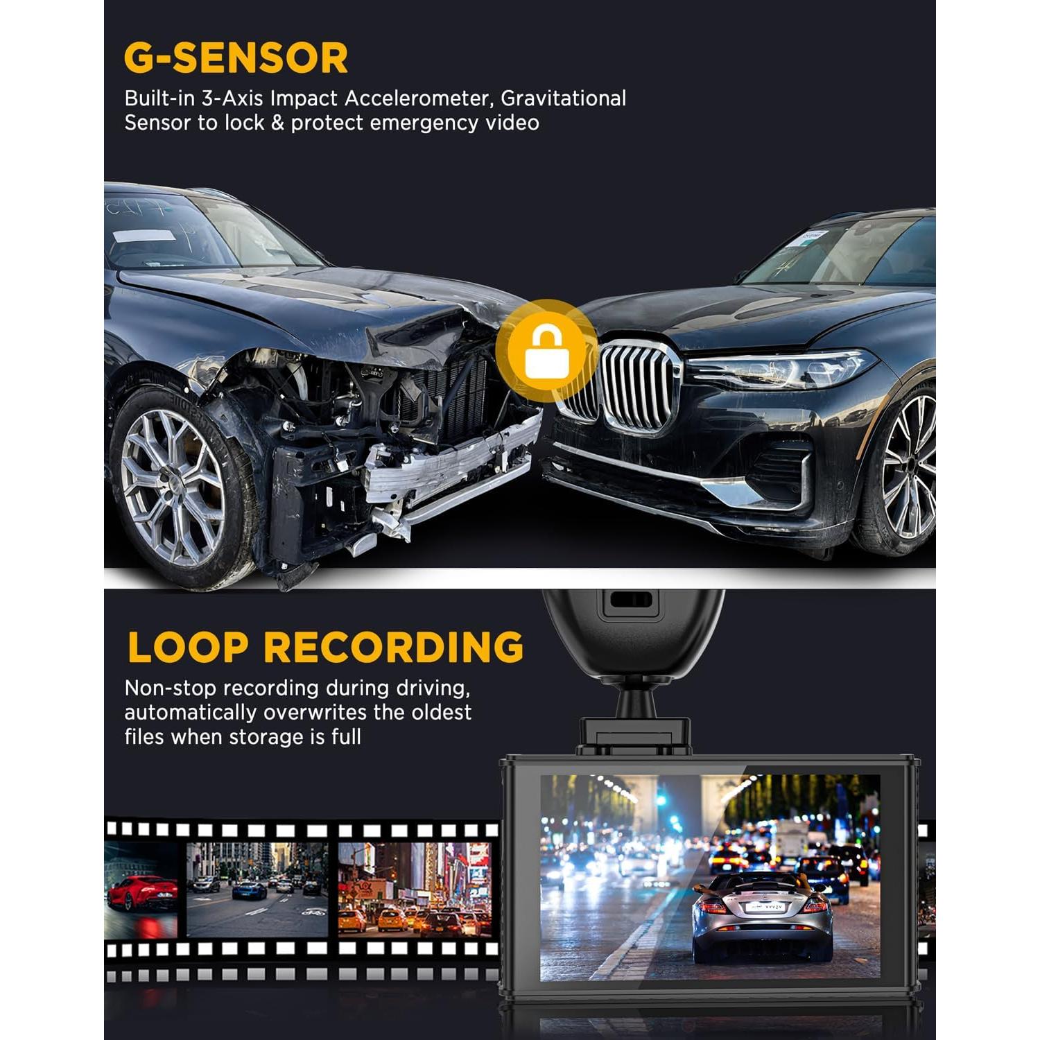 Cámara de tablero 4K ONDASHCAM con GPS y WiFi, 3.5" IPS