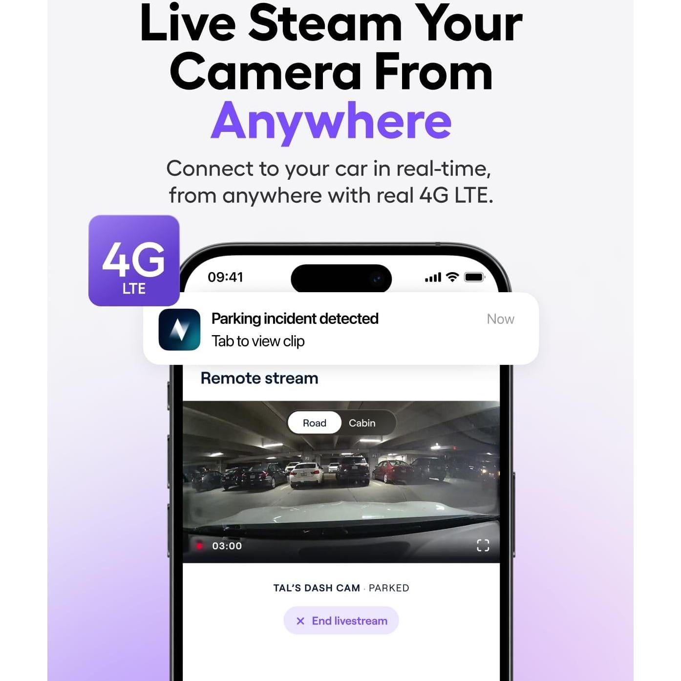Nexar beam2 Dash Cam - 1 Year Nexar Connect Subscription Included - 2K QHD LTE Connected Unlimited Cloud Storage Live Streaming Parking Mode Night Vision - Front & Cabin Cam (128GB Internal Storage)