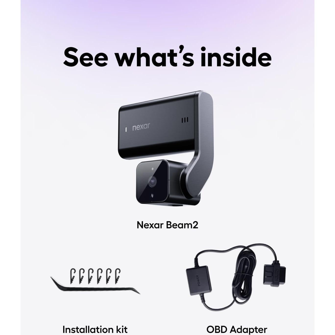 Nexar beam2 Dash Cam - 1 Year Nexar Connect Subscription Included - 2K QHD LTE Connected Unlimited Cloud Storage Live Streaming Parking Mode Night Vision - Front & Cabin Cam (128GB Internal Storage)