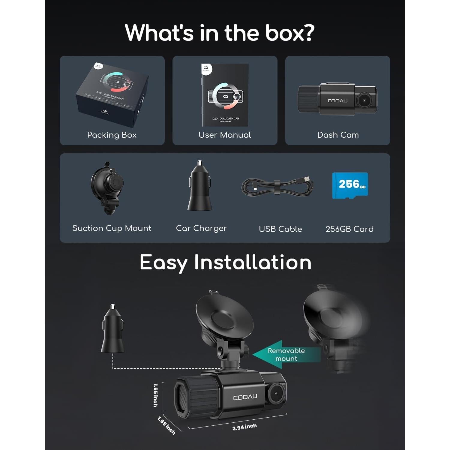 Cámara Doble COOAU D20 2.5K 1080P con WiFi y GPS