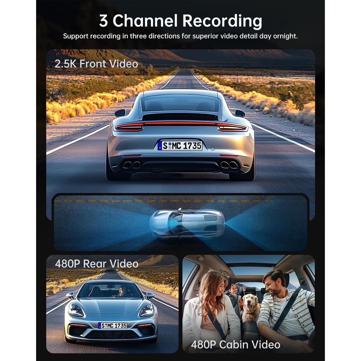 Cámara Dash KooBaCar F7S 3 Canales 1080P con Visión Nocturna