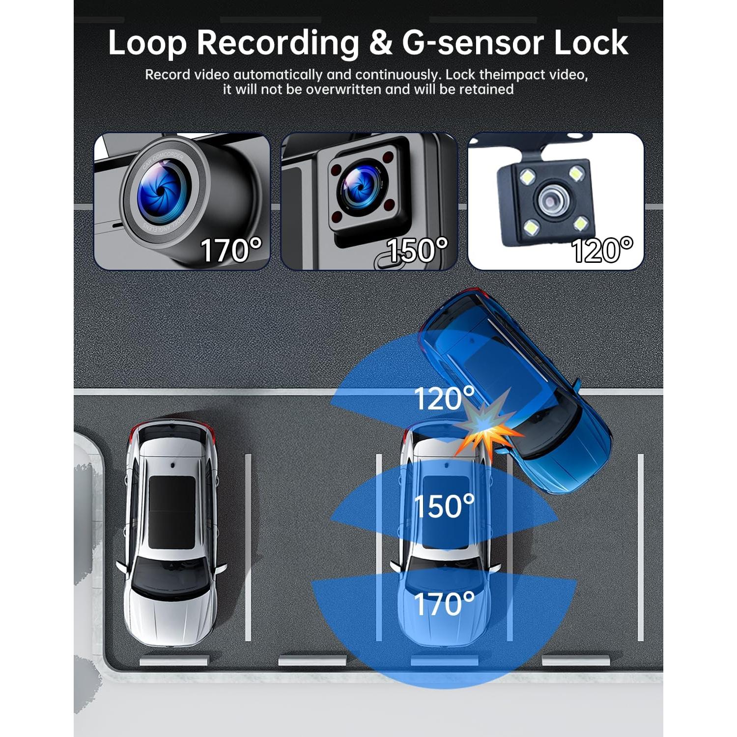 Cámara Dash KooBaCar F7S 3 Canales 1080P con Visión Nocturna