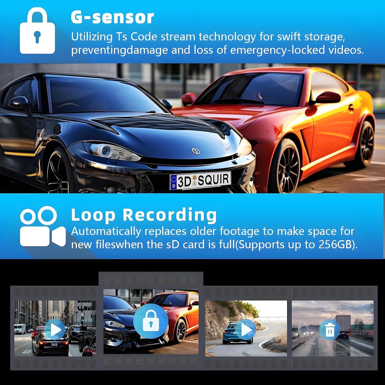 Cámara Dash 4K CRROPDA 3 Canales con G-Sensor y App