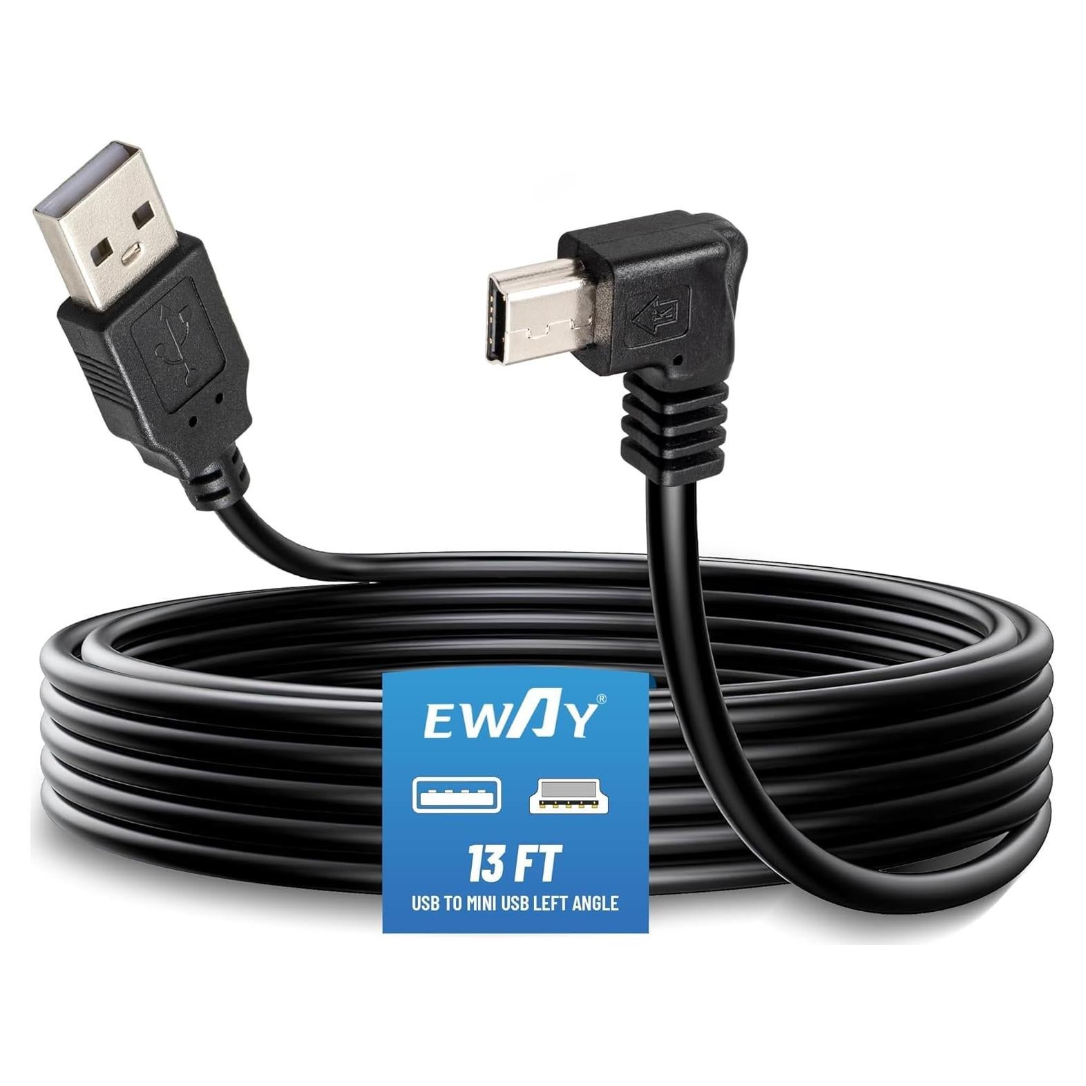 Cable de Alimentación Mini USB EWAY 4m para Dashcam 90°
