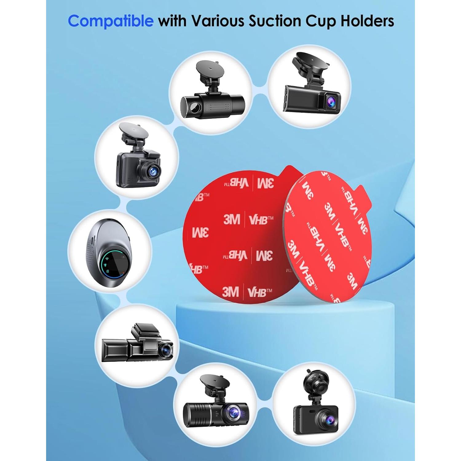 volport Sticky Adhesive Pad Replacement for Dash Cam Suction Cup Mount, 4pcs 2.2" 3M VHB Round Heat Resistant Double Sided Mounting Sticker Tape for Dashcam Car Dashboard Windshield Camera GPS Holder