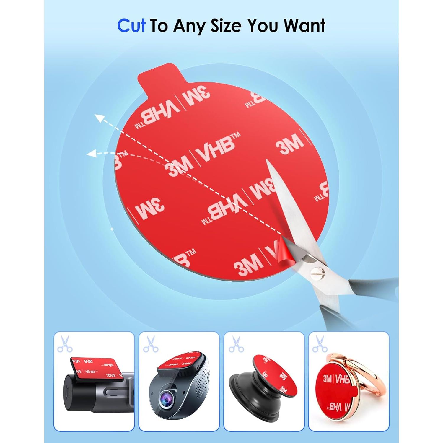 volport Sticky Adhesive Pad Replacement for Dash Cam Suction Cup Mount, 4pcs 2.2" 3M VHB Round Heat Resistant Double Sided Mounting Sticker Tape for Dashcam Car Dashboard Windshield Camera GPS Holder