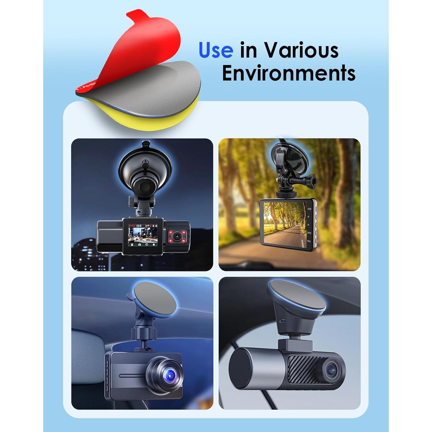 volport Sticky Adhesive Pad Replacement for Dash Cam Suction Cup Mount, 4pcs 2.2" 3M VHB Round Heat Resistant Double Sided Mounting Sticker Tape for Dashcam Car Dashboard Windshield Camera GPS Holder