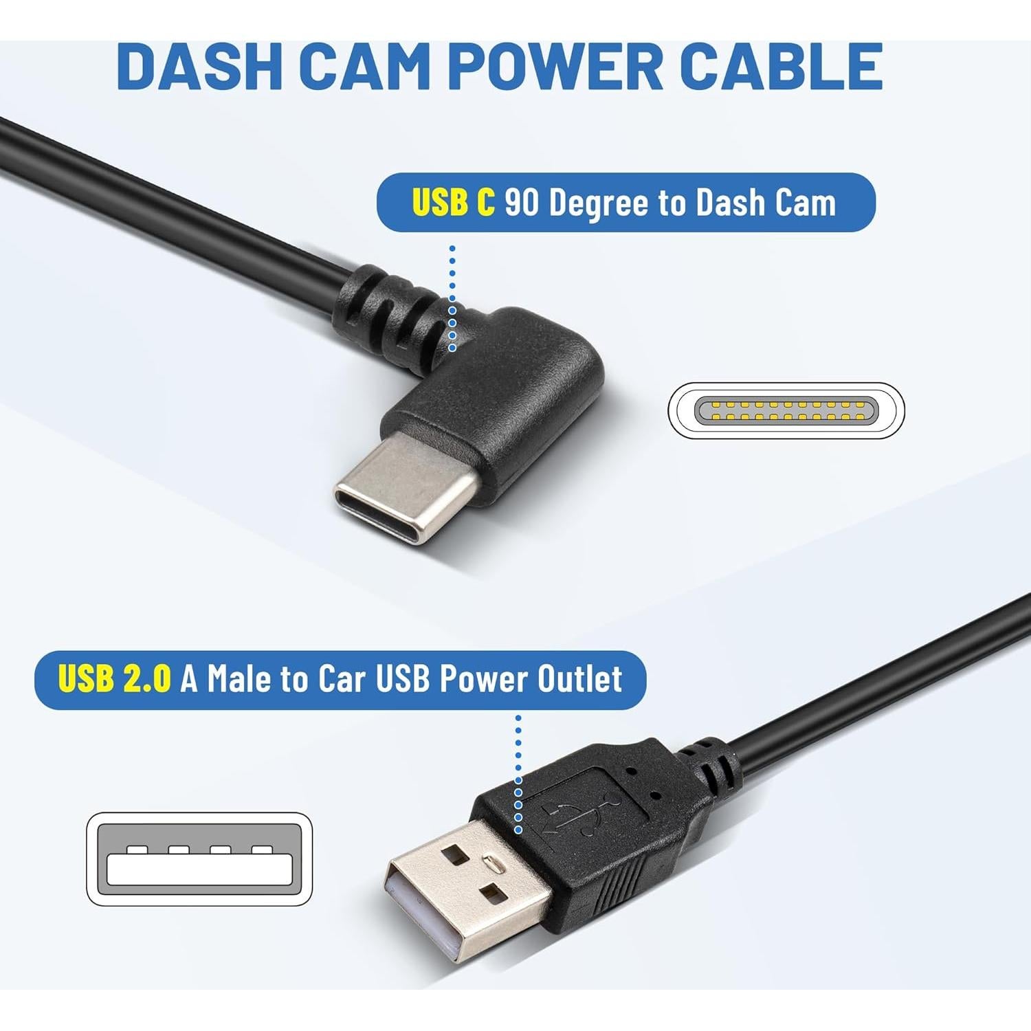 EWAY Cable de Alimentación USB-C 4M para Dash Cam 90 Grados