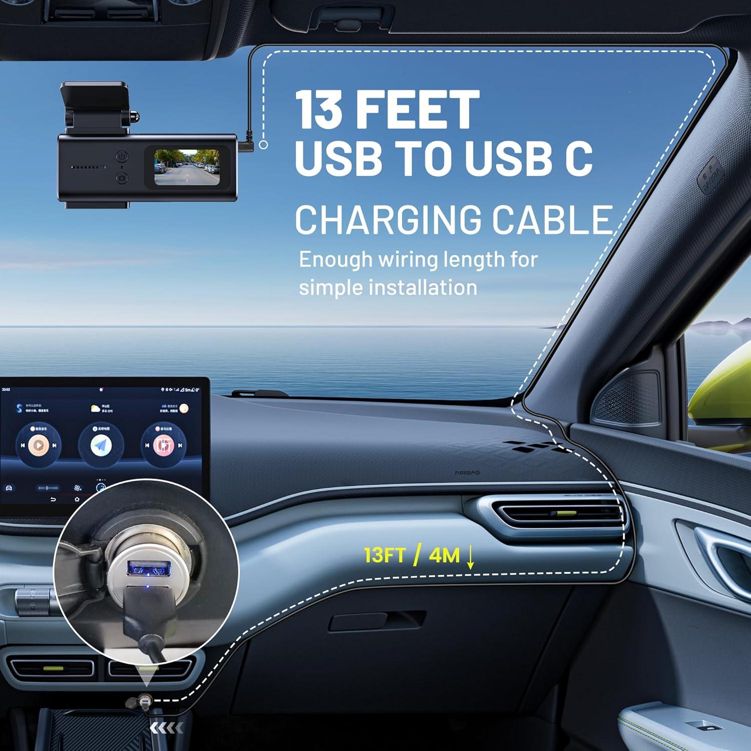 EWAY Cable de Alimentación USB-C 4M para Dash Cam 90 Grados