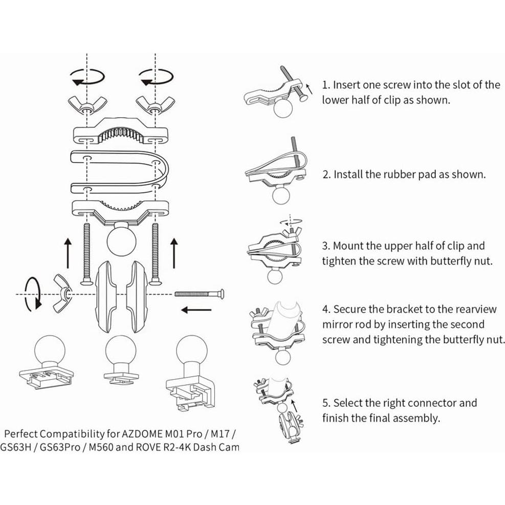 Soporte para cámara de tablero AZDOME MMH01, ajustable 360°