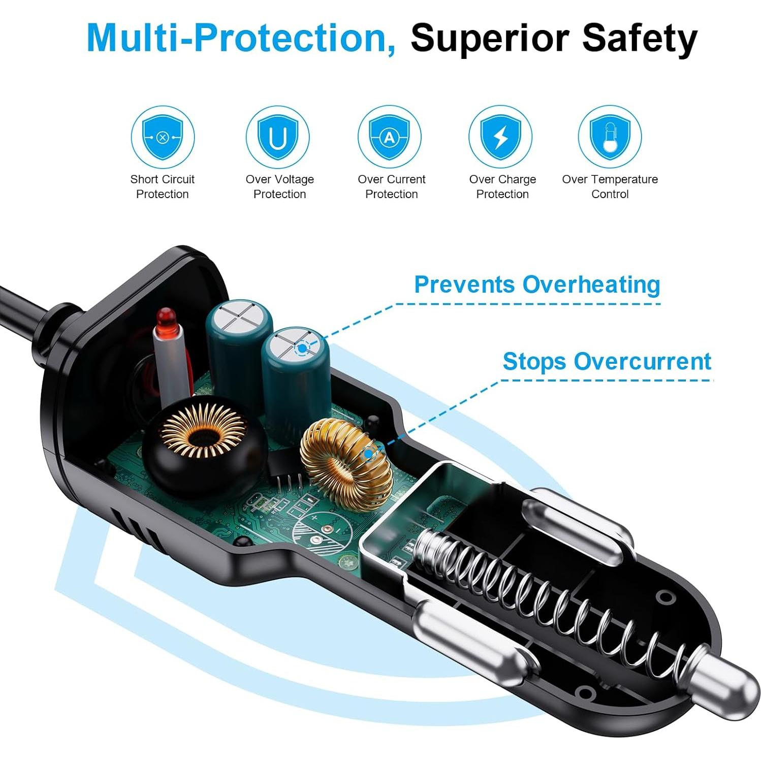 Dash Camera Car Charger, Mini USB and Micro USB Interfaces, L-Type Driving Recorders Power Cord Universal Car Adapter Power Cord 4m/13.12ft 12V/24V to DC5V 3A