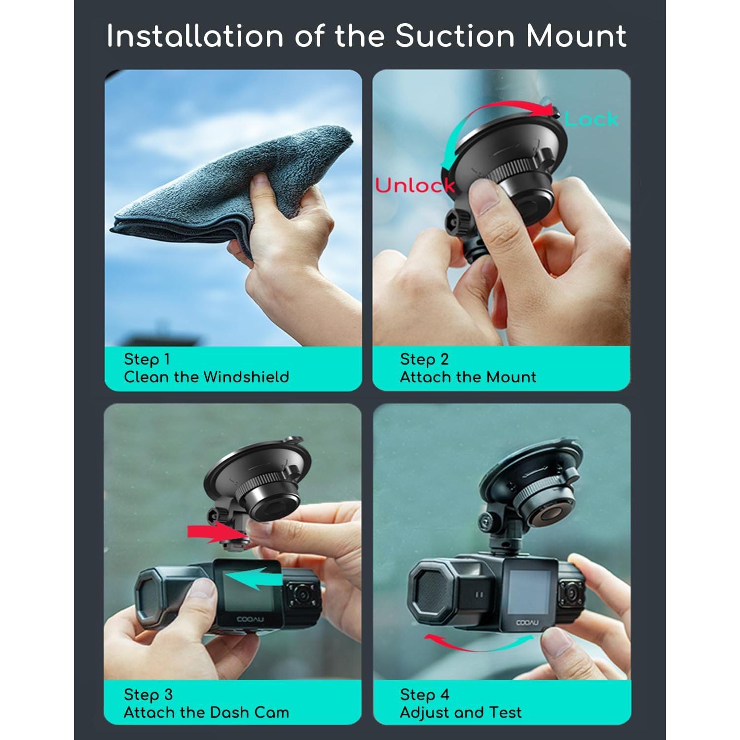 Soporte para cámara de tablero COOAU con ventosa y 3M