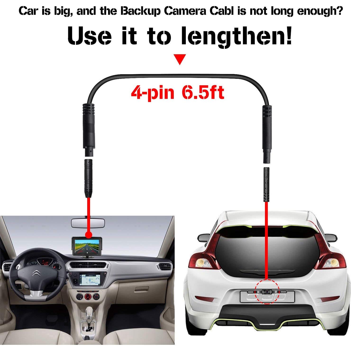 Cable de Extensión 4 Pines YiePhiot 2m para Cámara de Respaldo