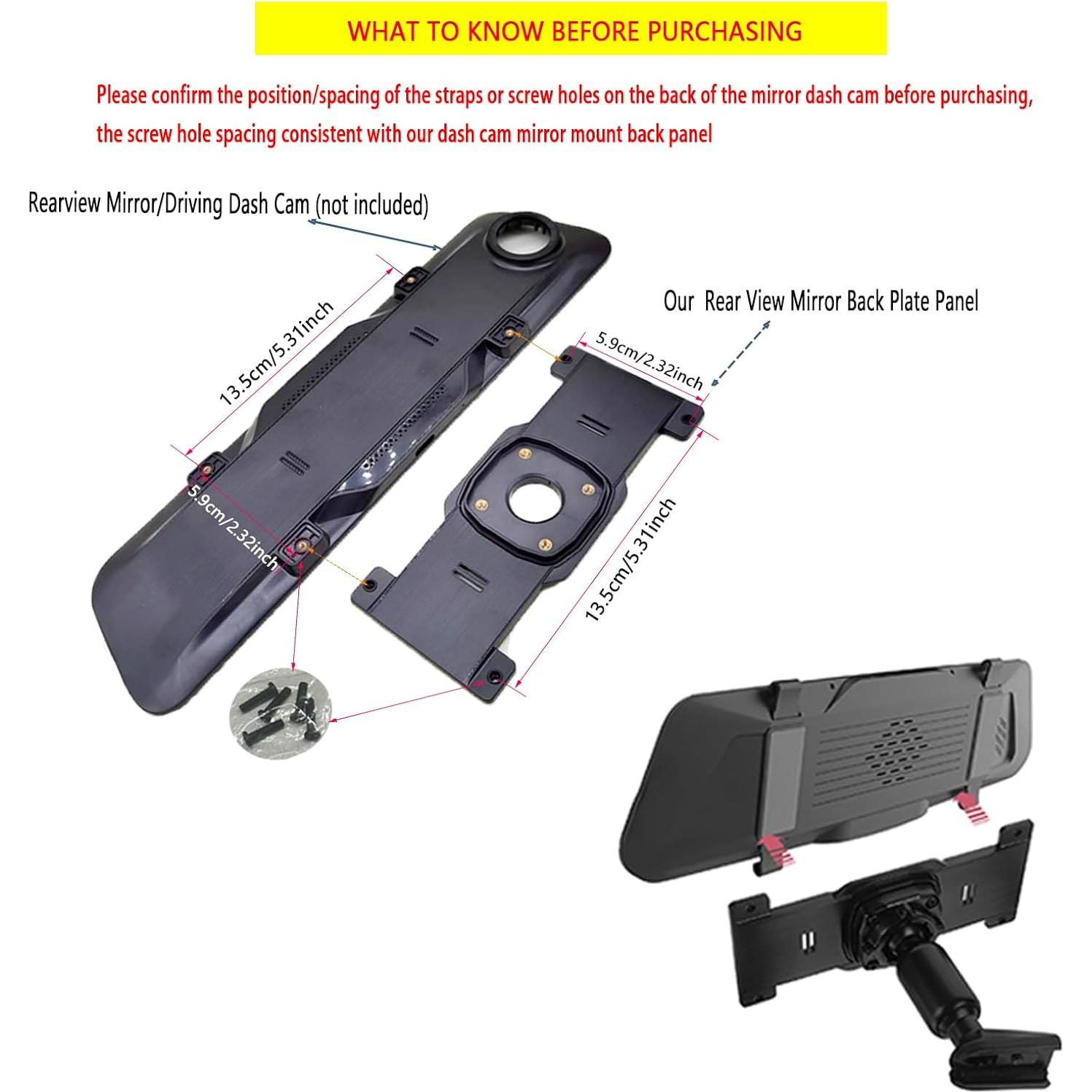 1 Set Dash Cam Mirror Mount Rear View Mirror Back Plate Panel Car Rear View Camera Mount Kit for 5.5" - 12" Rearview Mirror Dash Cams