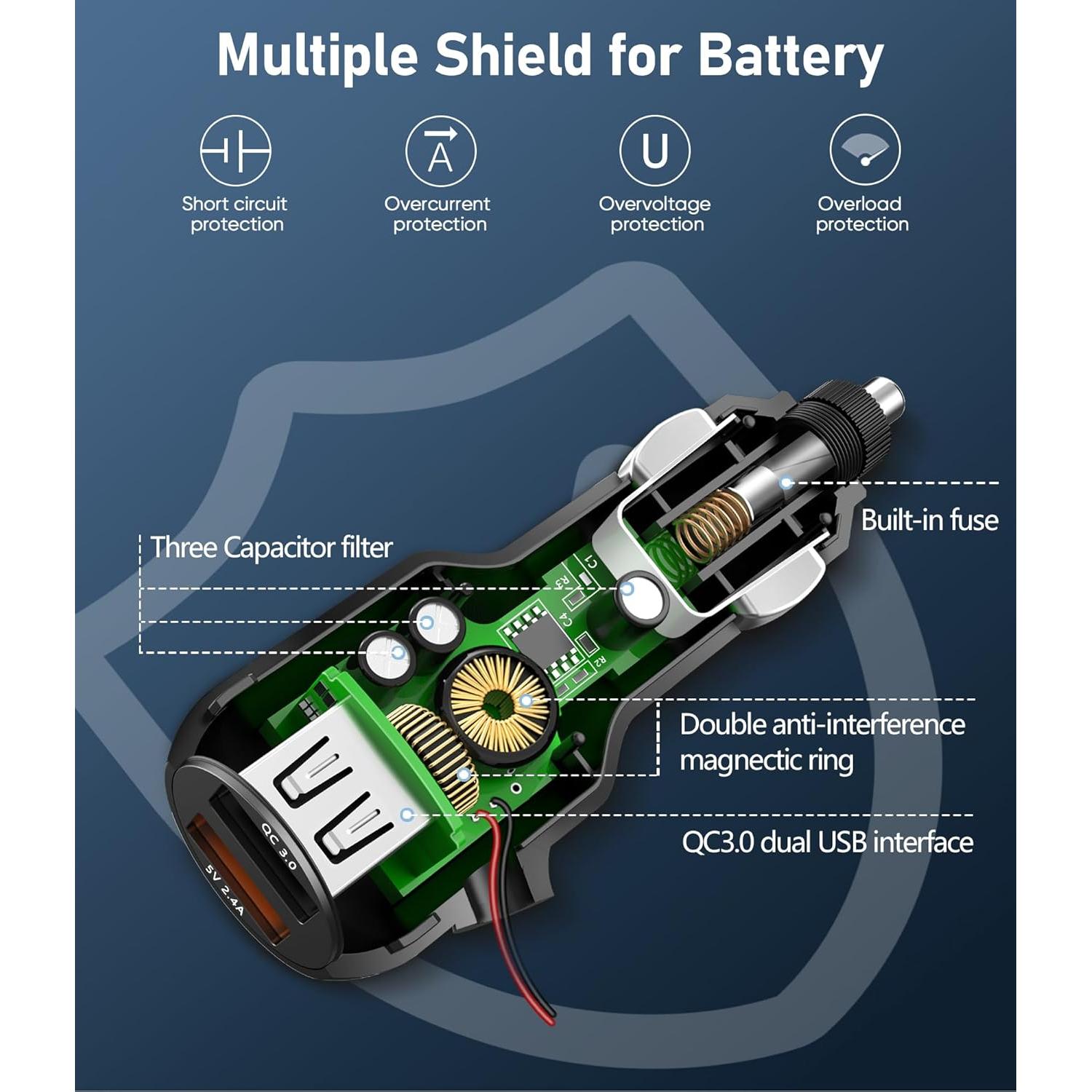 Cargador de Coche USB C 2 Puertos 3.4A para Dash Cam REDTIGER