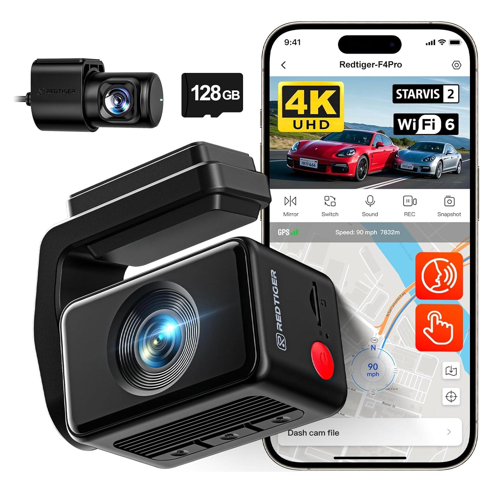 Cámara Dash REDTIGER F4 Pro 4K Doble con WiFi 6 y 128GB