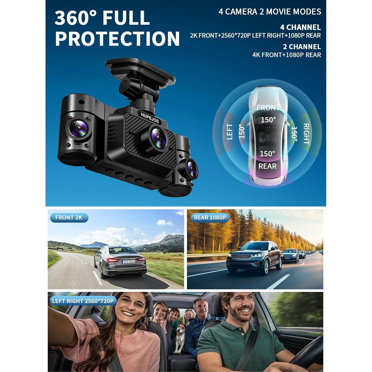 Cámara Dash 360° HUPEJOS V50-4CH 4K FHD con WiFi y GPS