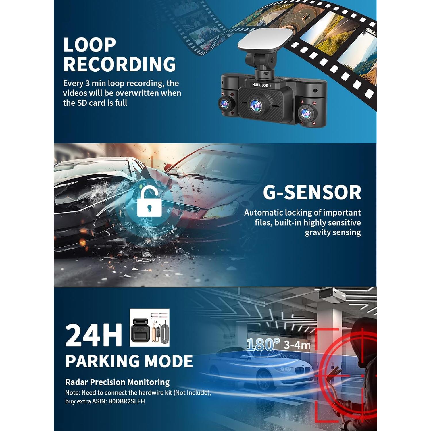 Cámara Dash 360° HUPEJOS V50-4CH 4K FHD con WiFi y GPS