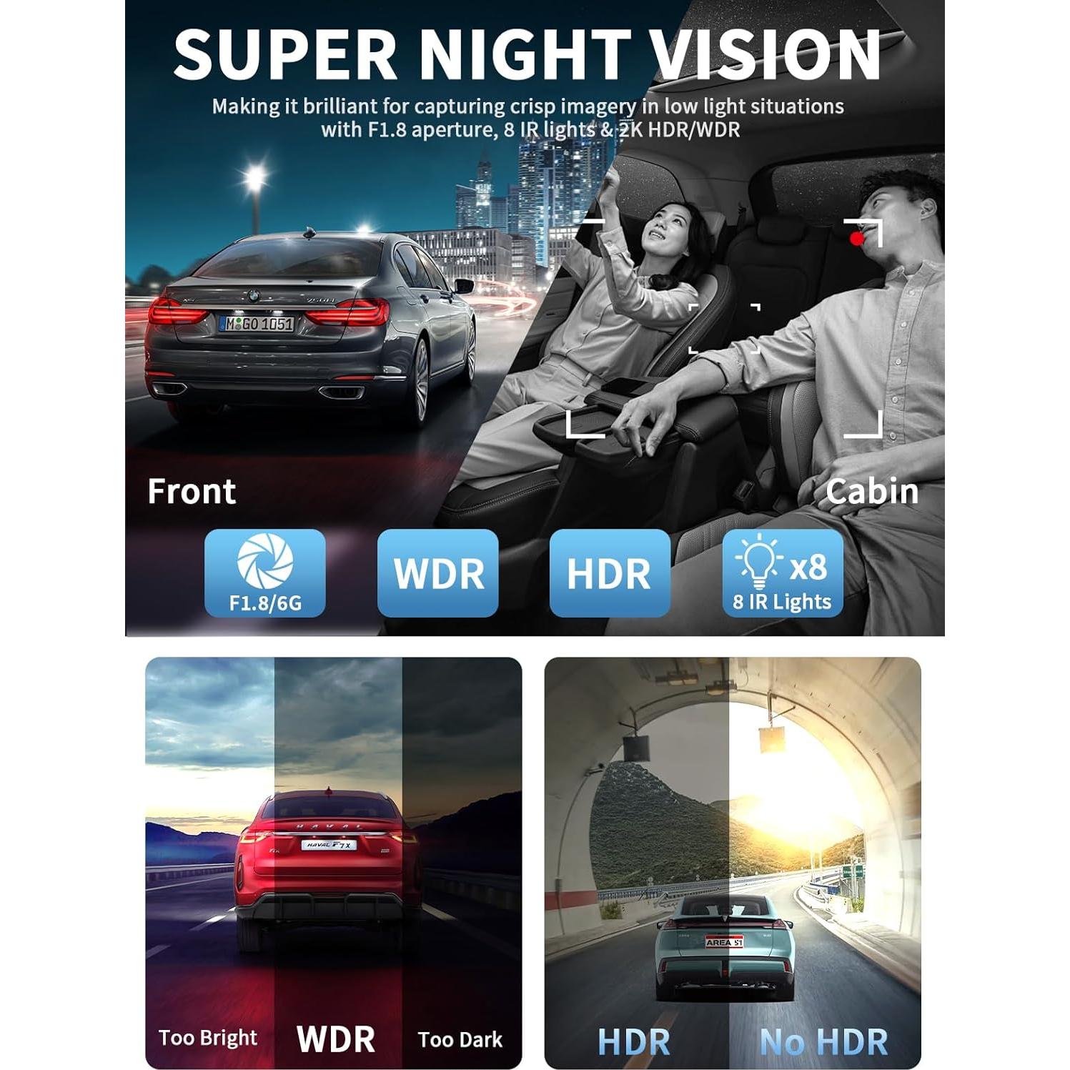 Cámara Dash 360° HUPEJOS V50-4CH 4K FHD con WiFi y GPS