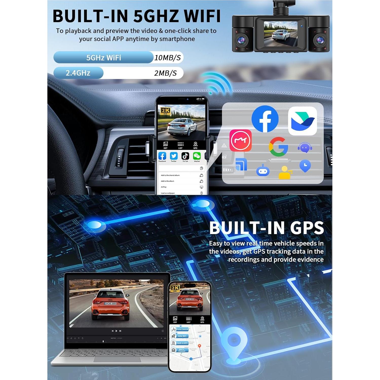 Cámara Dash 360° HUPEJOS V50-4CH 4K FHD con WiFi y GPS