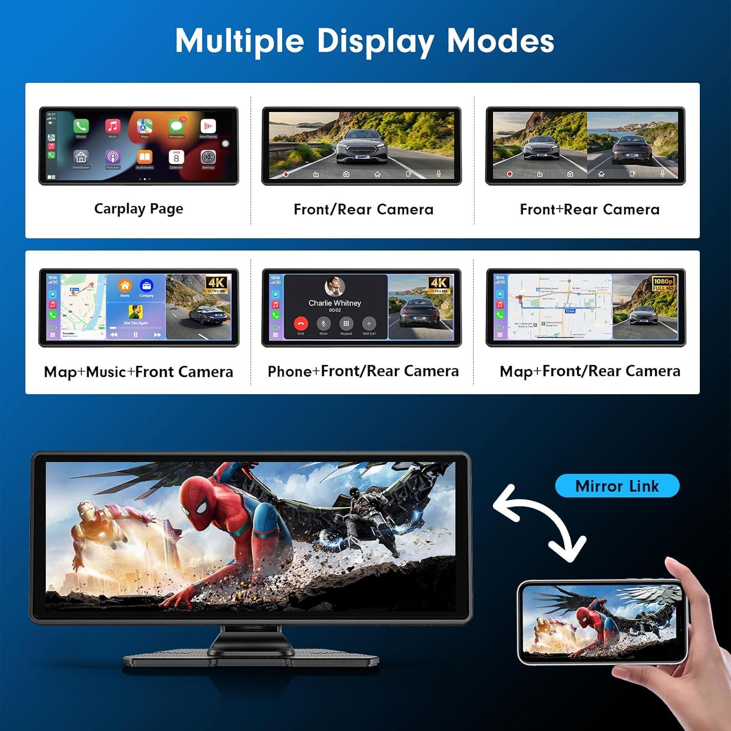 Pantalla Wireless CarPlay FAHREN 10.26" con Cámara 4K y 2K