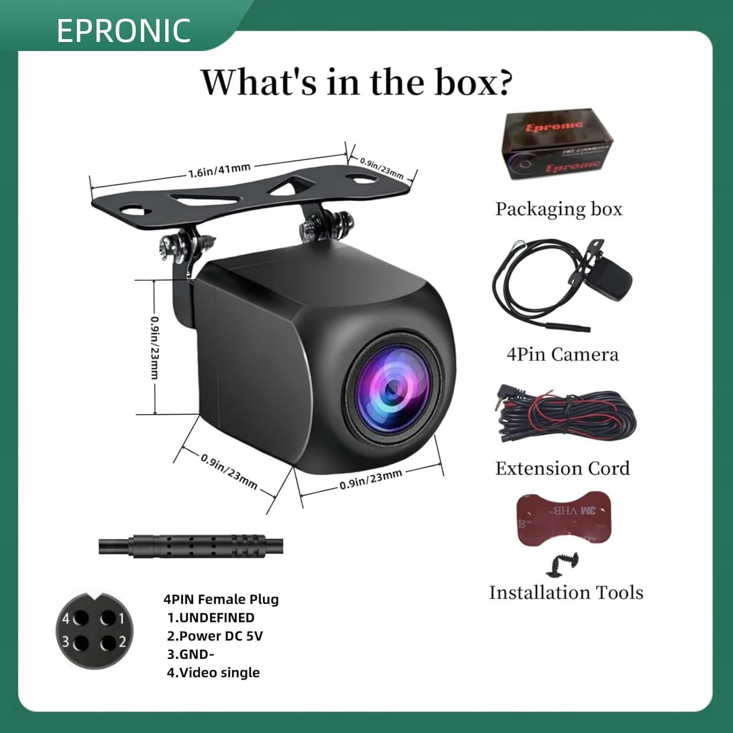 Cámara de Respaldo Epronic AHD 1080P 4 Pines para Carplay
