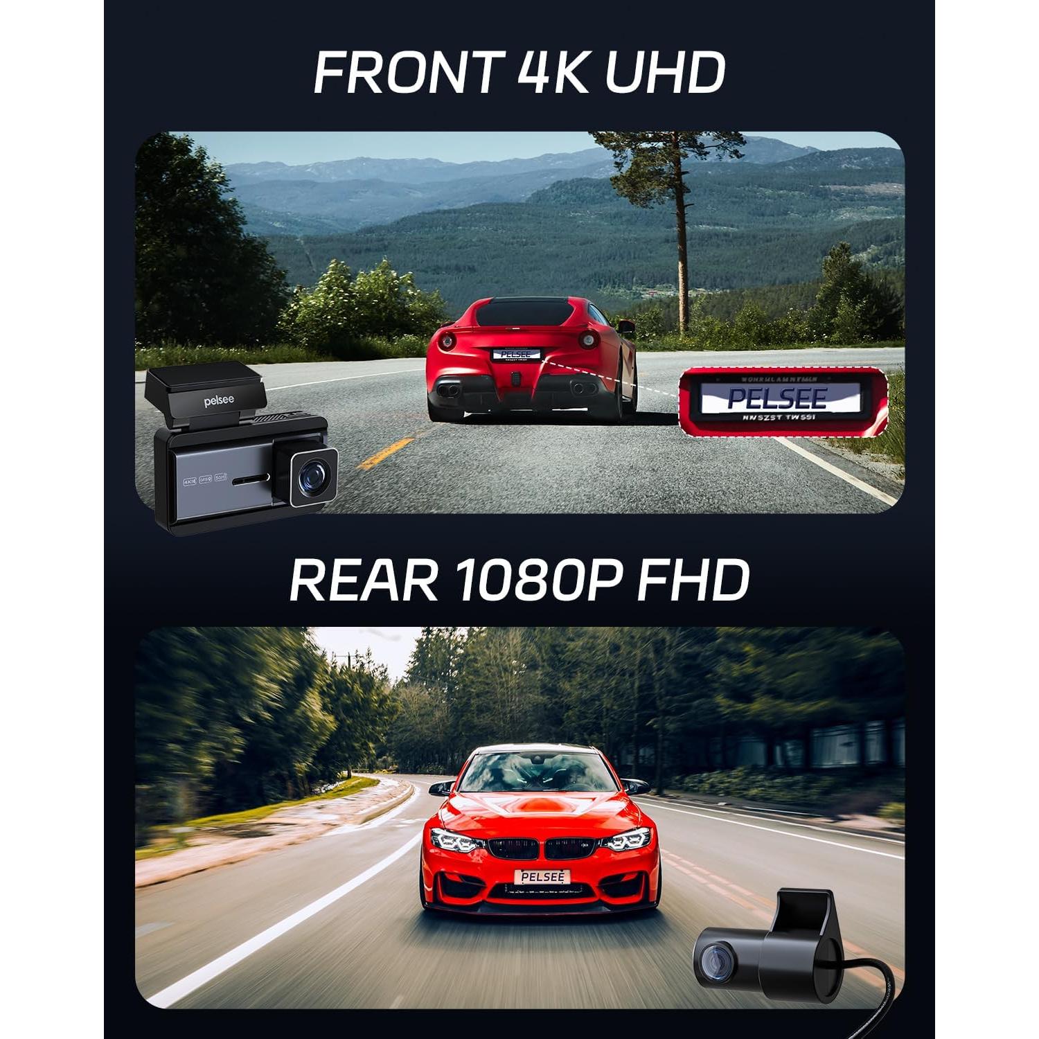 Cámara Dash Pelsee P3 4K Doble Frontal y Trasera con Wi-Fi