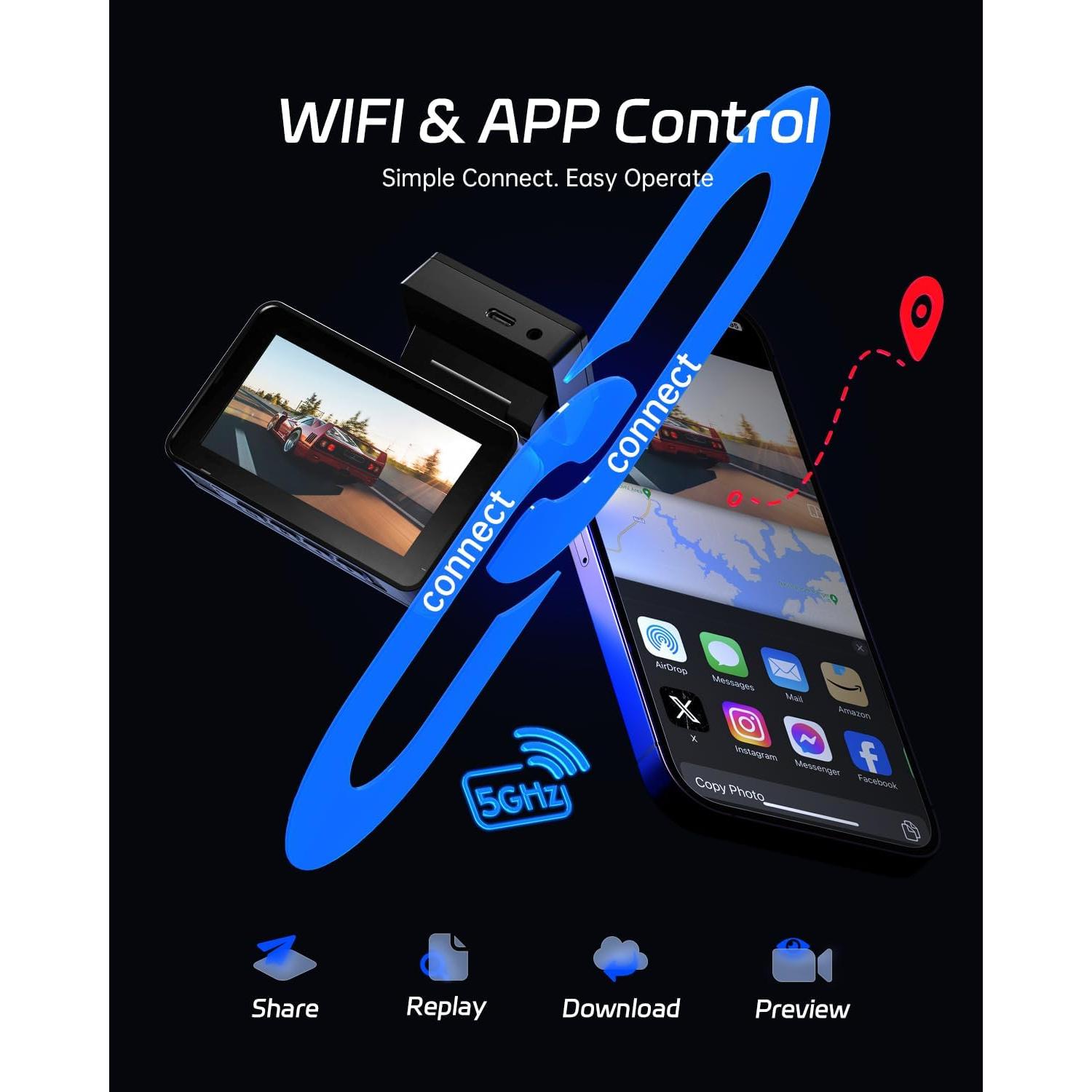 Cámara Dash Pelsee P3 4K Doble Frontal y Trasera con Wi-Fi