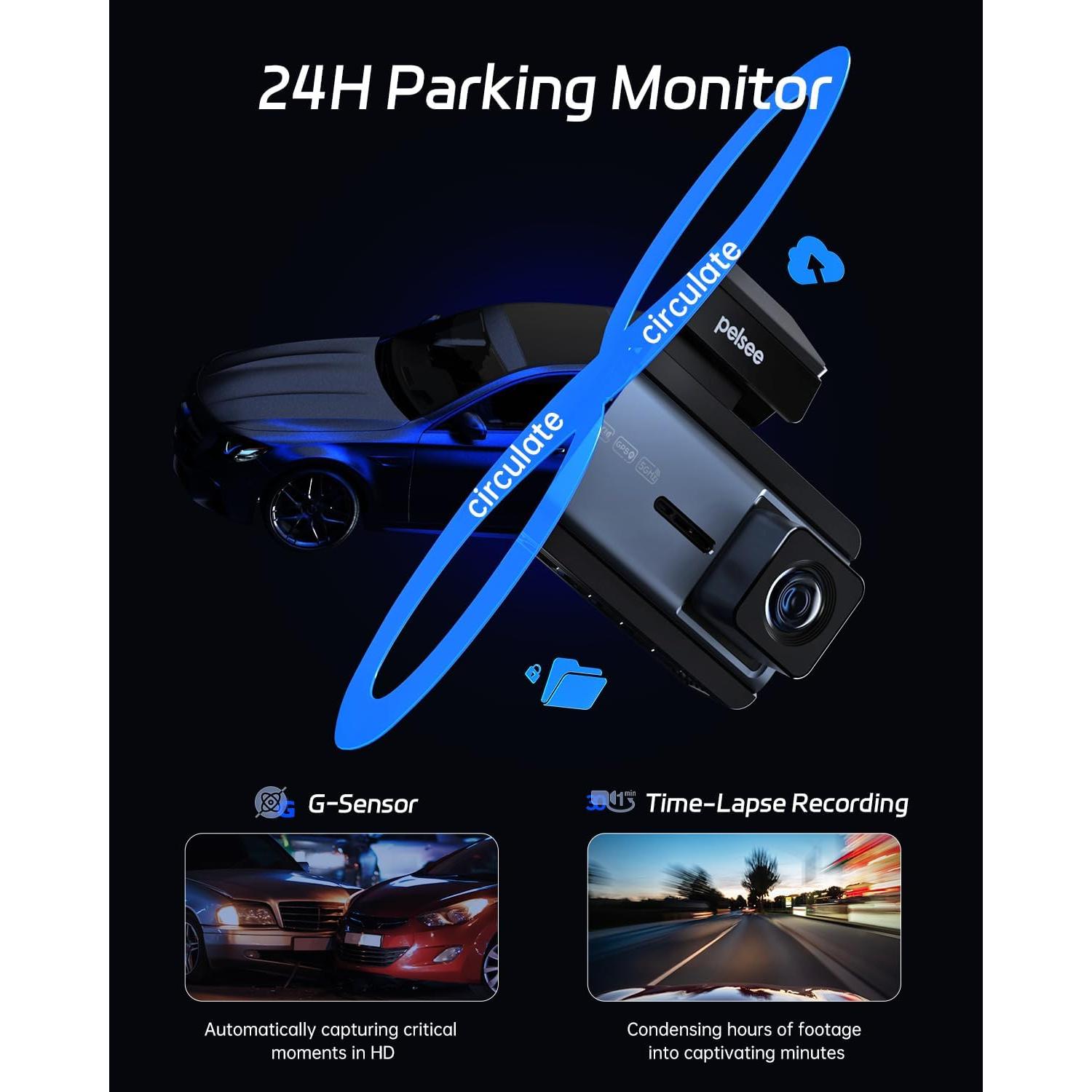 Cámara Dash Pelsee P3 4K Doble Frontal y Trasera con Wi-Fi