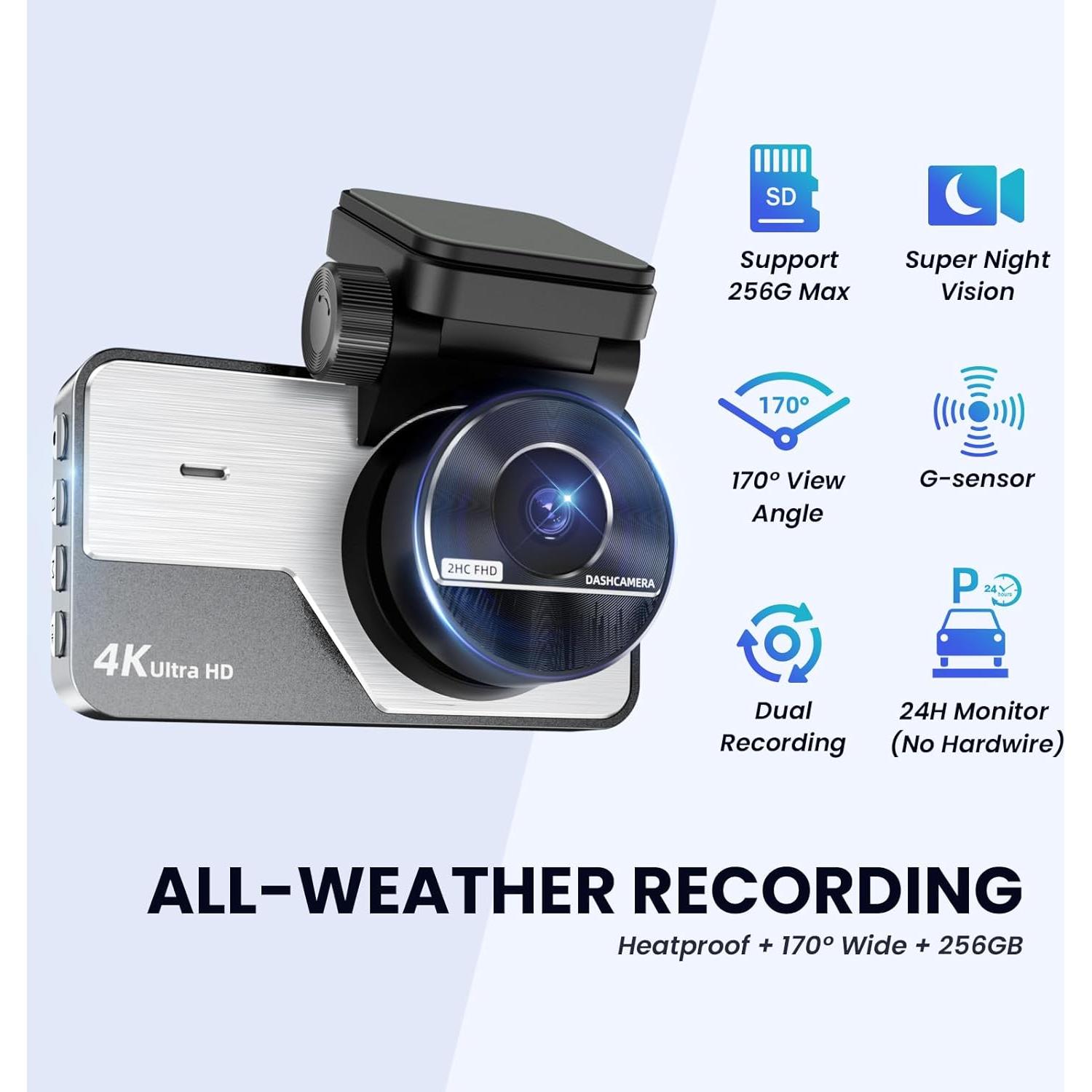 Cámara de tablero 4K ZJGZF con visión nocturna y Wi-Fi