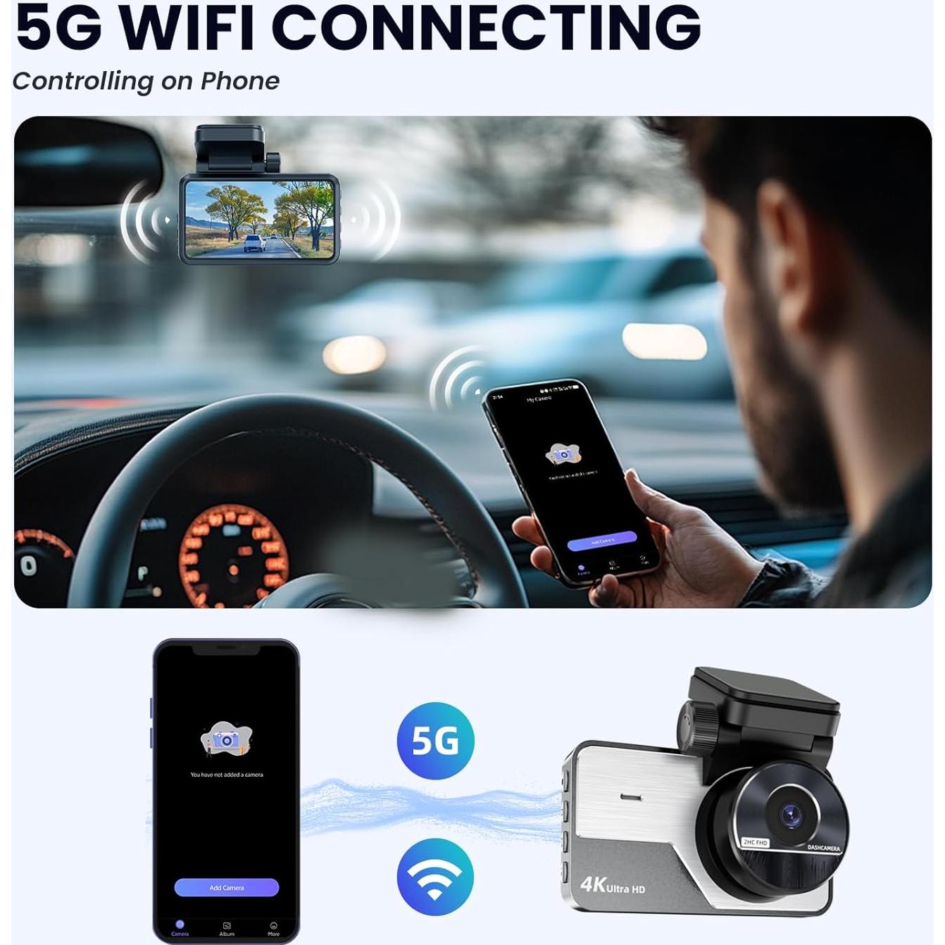 Cámara de tablero 4K ZJGZF con visión nocturna y Wi-Fi