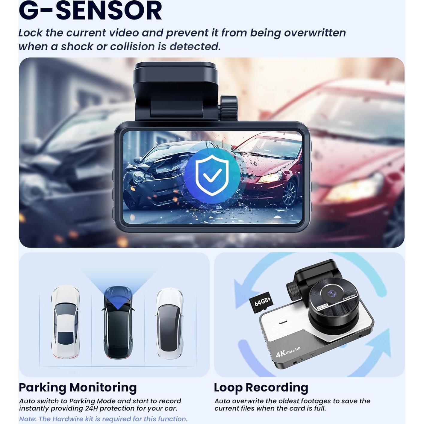 Cámara de tablero 4K ZJGZF con visión nocturna y Wi-Fi